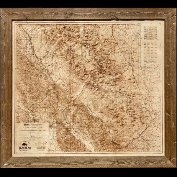 Glacier National Park Map - Laser Engraved - Barn Wood Frame
