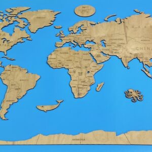 World Map - Continents and Islands - Laser Cut and Laser Engraved