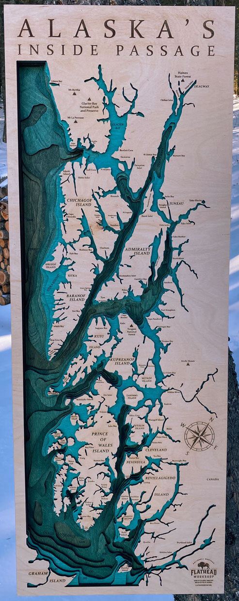 Alaska Inside Passage Wooden Map - 9 Layers - Large 39" x 14"