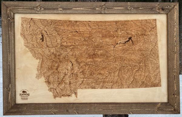 Montana Hydrology Map - Lakes and Rivers - Barn Wood Frame