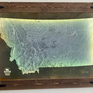 Illuminated Montana Hydrology Map - All Lakes and Rivers of Montana - Laser Engraved - Barn Wood Frame