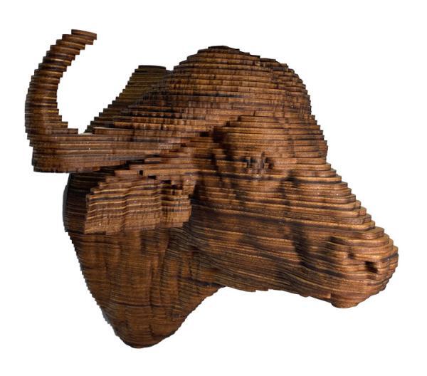 Lil' Water Buffalo - Robert Wood Wooden Sculpture
